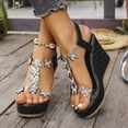 thumbnail image 2 of Rokment Sparkling Rhinestones Butterfly Wedge Dressy Sandals for Women Bride Wedding Glitter Fashion Casual Platform Slingback Dress Summer Shoes with Extra Chunky Heeled Black Size 6, 2 of 7