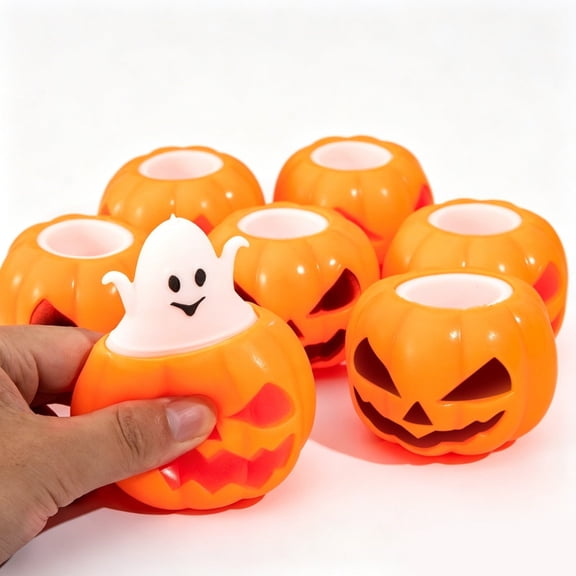 Halloween Pumpkin Ghost Squishy Squeeze Toy, Soft Stress Relief Fidget Toy, Spooky Pumpkin Ghost Squeeze Cup for Halloween Party Favors, Holiday Decorations & Gift Bag Fillers
