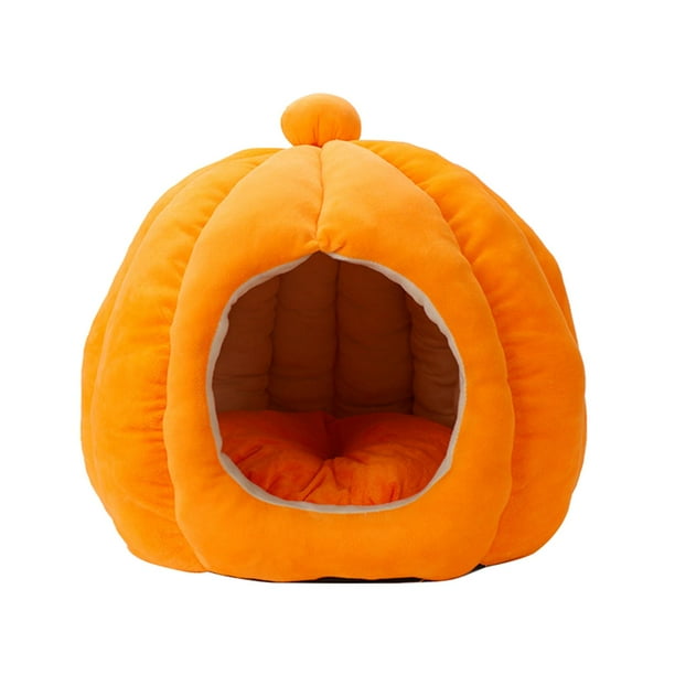 Cama de calabaza para gatos de interior, caseta para gatos, perrera, suministros calmantes para mascotas, camas suaves para perros, nido para gatos, naranja l