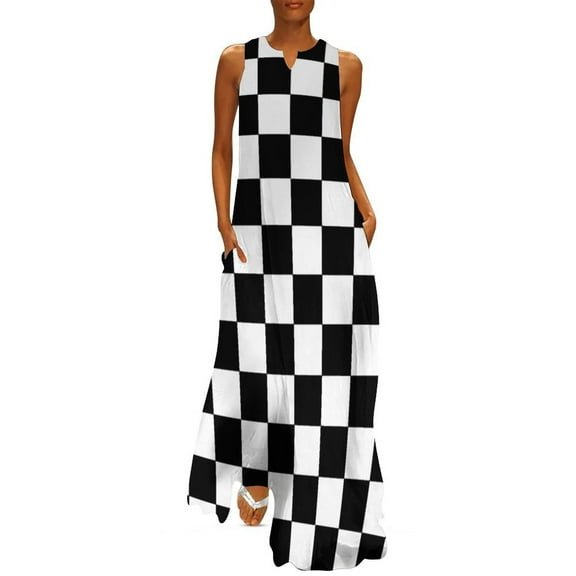 Checkered Black and White Long Dress dress for wom02 wom dress elegant wom's sets