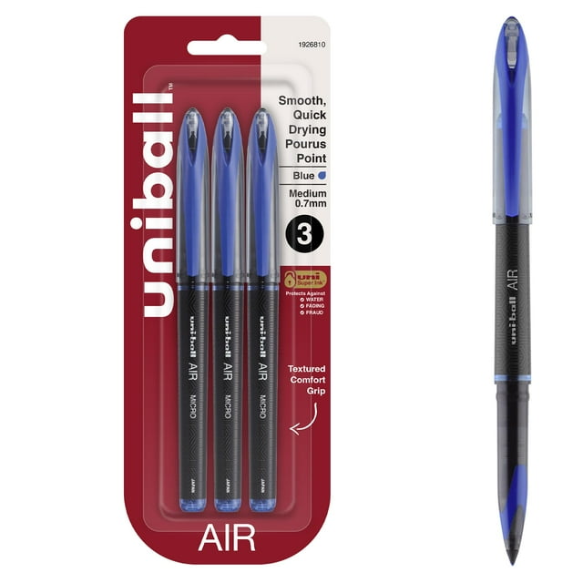 Uniball Stylos à Air Rollerball, Pointe Fine (0.7mm), Bleu, 3 Unités