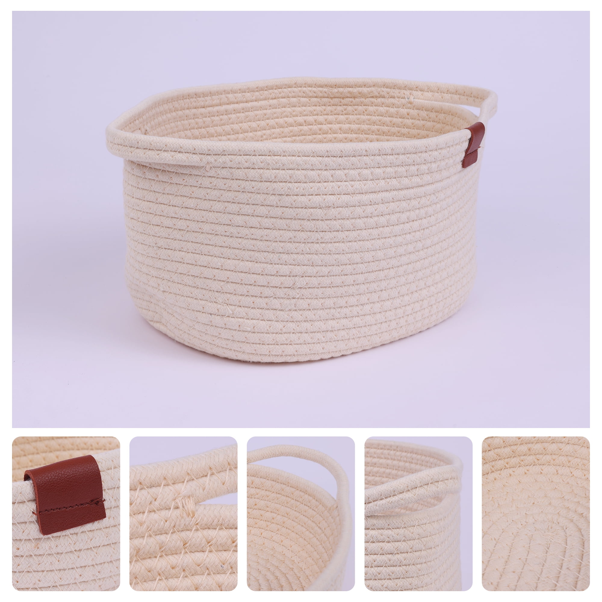 Unique Bargains Woven Storage Basket Shelf Storage Organizer Bin for Home Decor Beige M