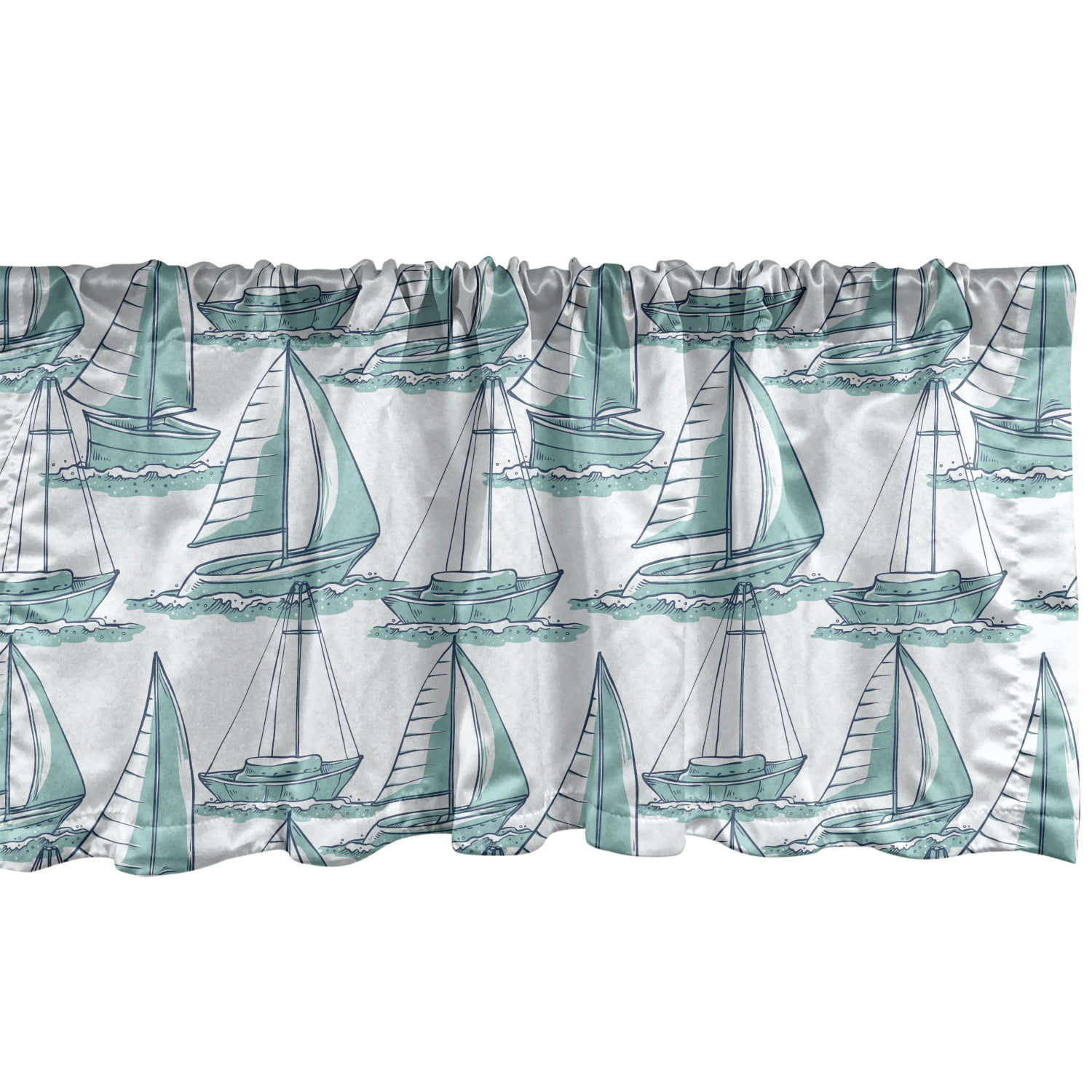 Ambesonne Marine Window Valance, Continuous Nautical Themed Pattern of