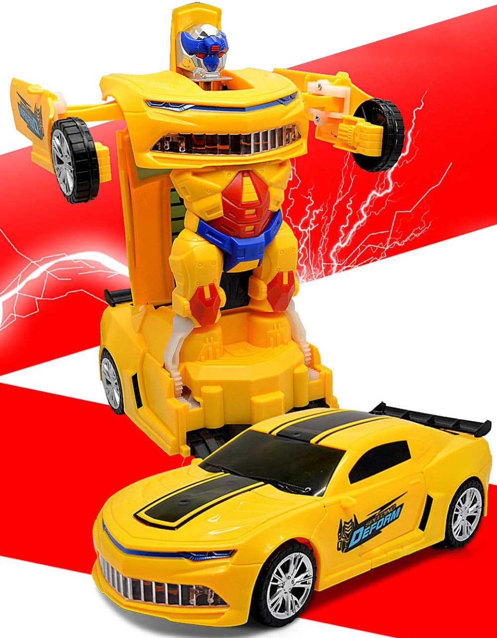 WonderPlay Battery Bumble Bee Transformer Style Car With Lights & Sounds - Yellow