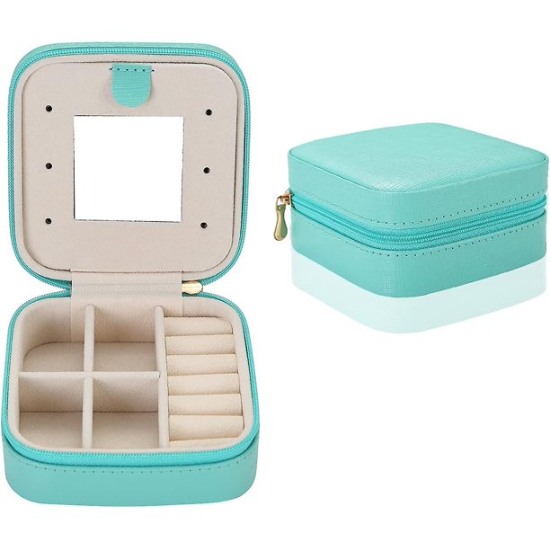Pequeña caja organizadora de joyas de viaje con espejo, mini estuche de almacenamiento de joyas para mujeres y niñas, bandeja para pendientes, collares, pulseras, gran regalo