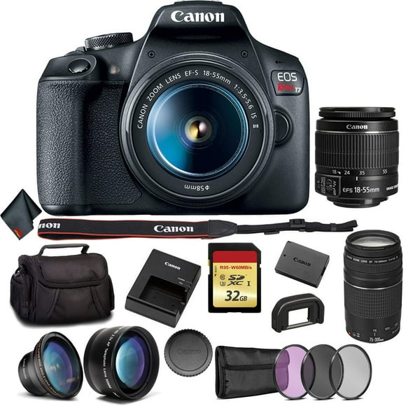 Canon EOS Rebel T7 DSLR Camera Bundle with 2 Lenses + Angle Lens + More(International Model)