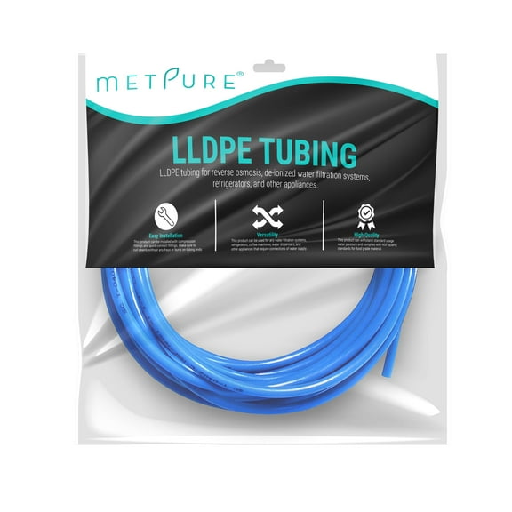 Metpure 1/4" NSF Certified 25 Feet Length LLDPE Tubing for Reverse Osmosis De-ionized Water Filtration Systems, Refrigerators, and Other Appliances (1/4", 25', Blue)