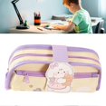 thumbnail image 2 of Cute Pencil Bag Double Layer Large Capacity Canvas Stationery Pen Case for Students Beige, 2 of 3