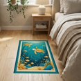 thumbnail image 3 of ODIKA 2'x3' Washable Throw Rug Non-Slip, Low Profile, Flatwoven, Easy Care Deep Teal Gold Ocean with Turtles Playful Sea Life Octopus Fish Design for Hallway, Study Room, 3 of 7