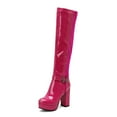 thumbnail image 2 of Knee High Boots for Women Fashion Slouchy Leather Platform Chunky High Heel over The Knee Long Tall Boots, 2 of 4