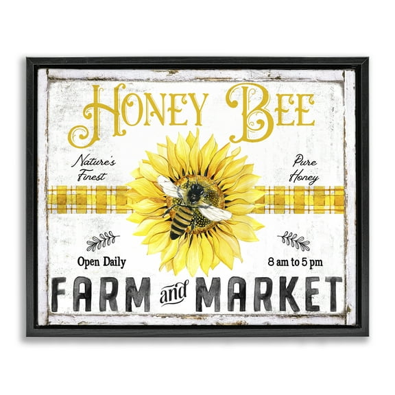 Stupell Industries Rustic Honey Bee & Flower Insects Painting Black Floater Framed Canvas Art Print Wall Art, 21 x 17