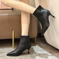 thumbnail image 2 of Xfvqtps Womens Leather Ankle Boots Winter Fashion Pointed Toe High Heel Boots with Side Zipper Embossed Pattern Casual Wear for Outdoor Black, 2 of 8