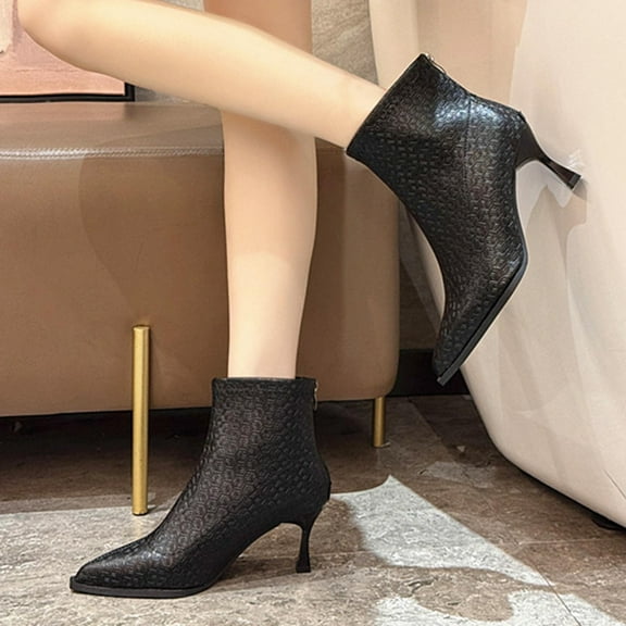 Bnwani Boots Women Winter Fashion Pointed Toe Zipper High-Heel High Ankle Casual Solid Boot Black Size 5.5