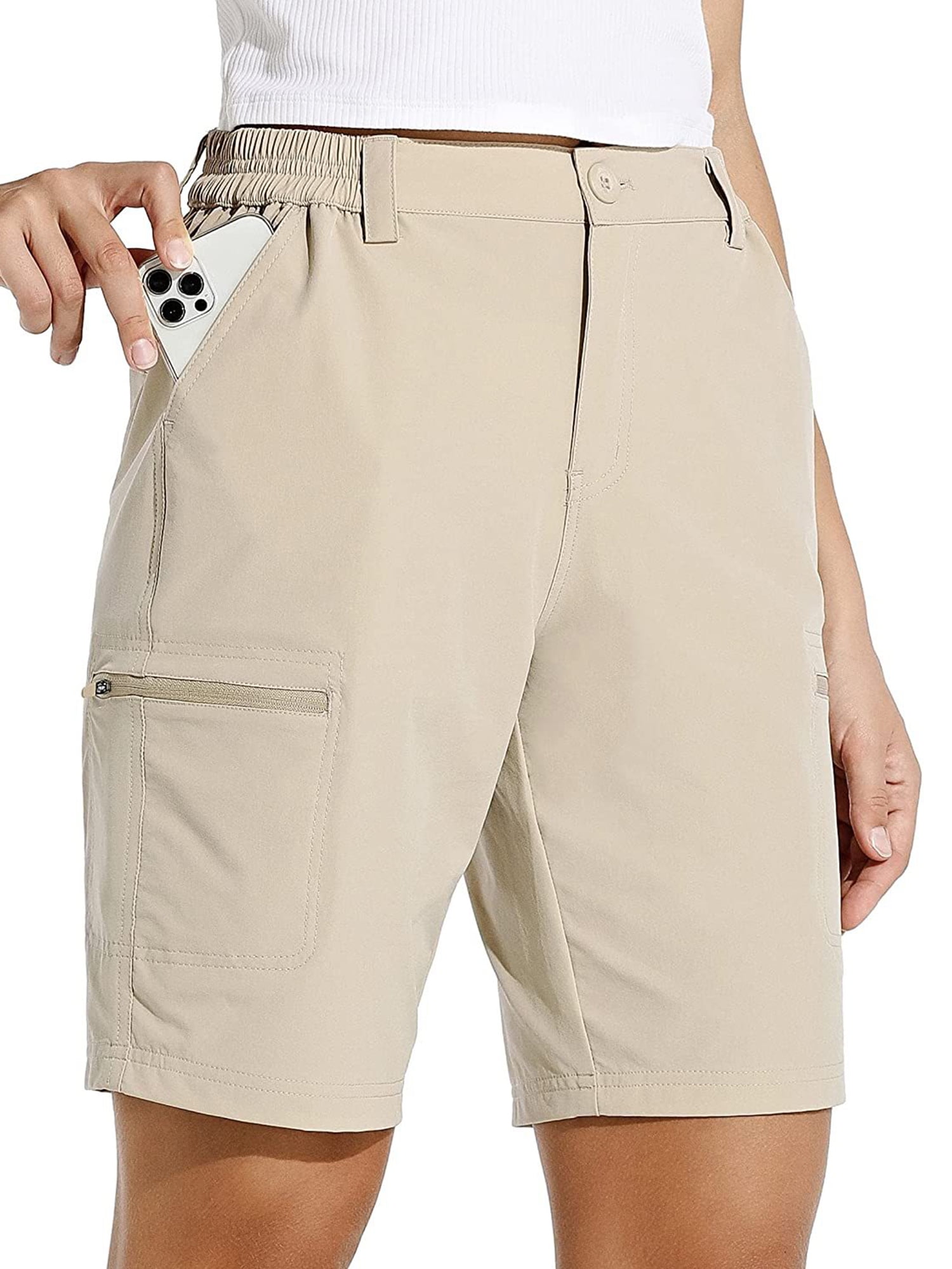 Abtel Reduced Shorts for Women Mid Rise Cargo Shorts Knee Lenth Bermuda Shorts Solid Color Short