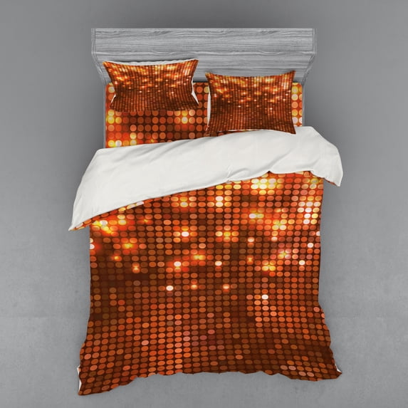 Ambesonne Abstract Bedding Set 4 Pcs, Vivid Dots Mosaic, Queen, Dark Orange Orange