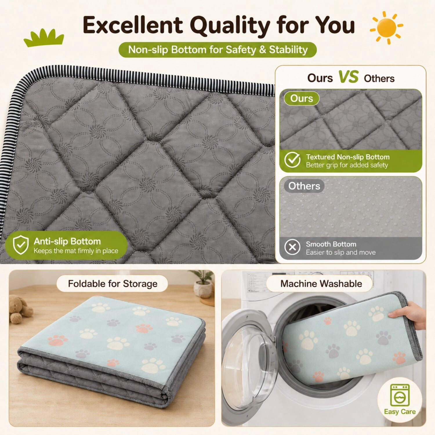 Easy4Home Large Foldable Baby Play Mat,71"x59" Non-Slip Thick Foam Crawling Mat Machine Washable Playpen Mat for Infants & Toddlers
