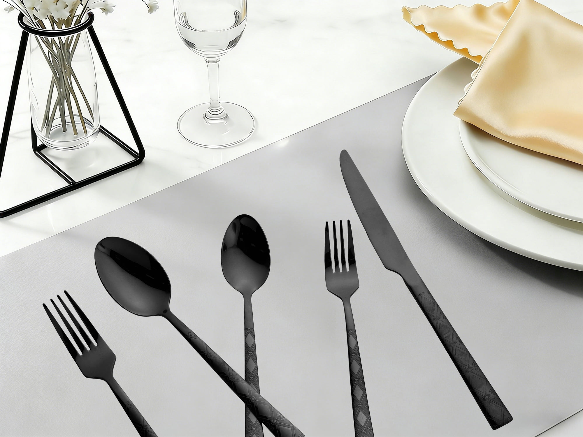 Unique Bargains 20 Piece Stainless Steel Flatware Set for 4 Vintage Cutlery Black
