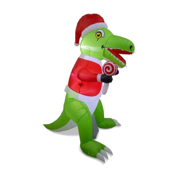 Holiday Time Santa Dinosaur Eating Candy Christmas Yard Inflatable, 6'