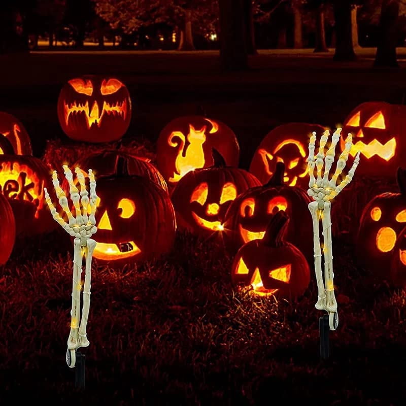 Solar Halloween Skeleton Skull Hand Lights, 40LEDs Hands 8 Mode String Lights, Plastic Scary Halloween Party Props Decoration Outdoor