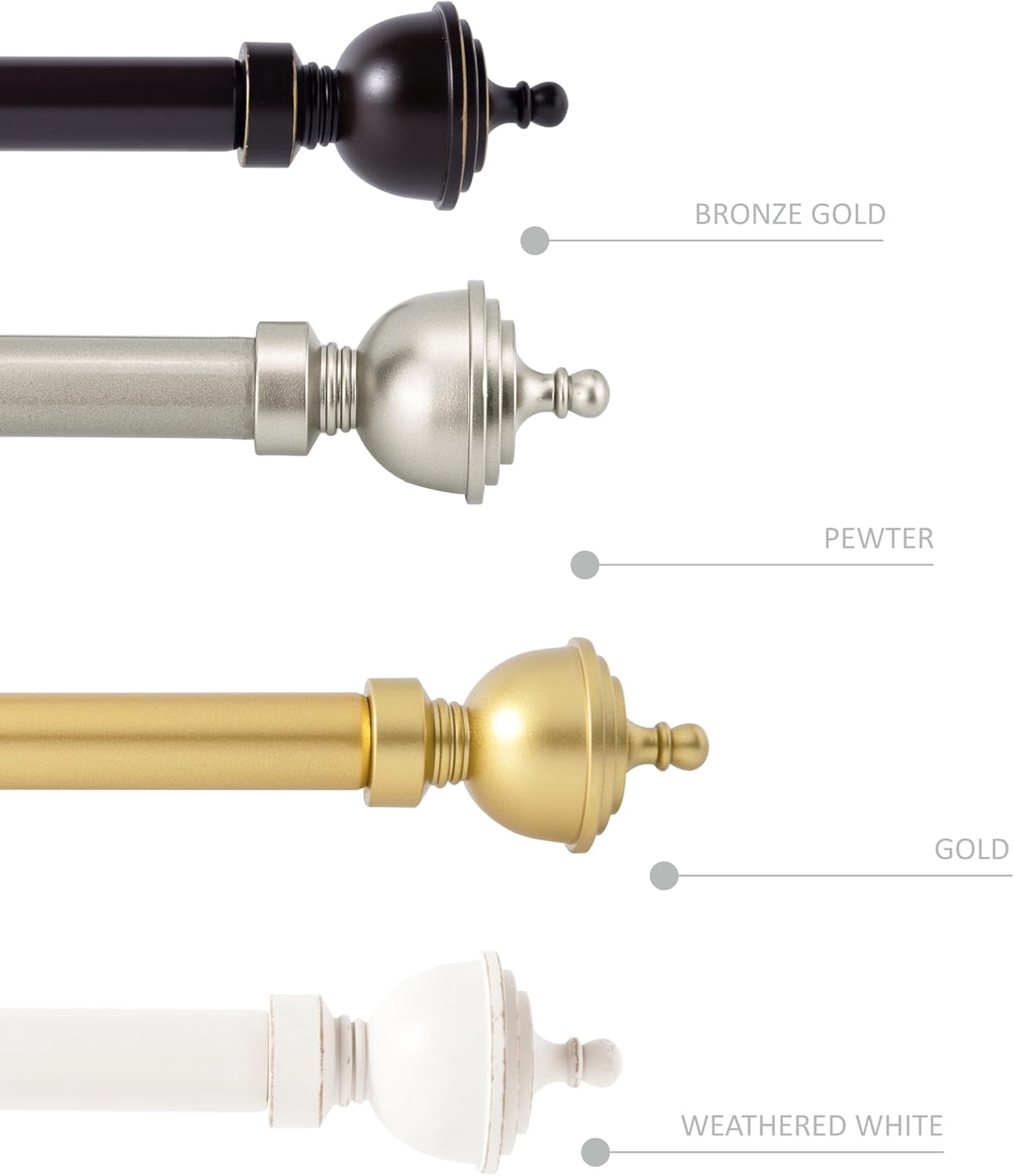eTeckram 5/8" Single Curtain Rod with Royale Finials,Gold,48‘’-84‘’