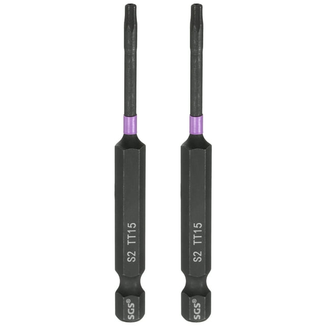 Uxcell 2pcs TT15 Torx Impact Screwdriver Bit 1/4" Hex Shank 3" Long Magnetic with Hole