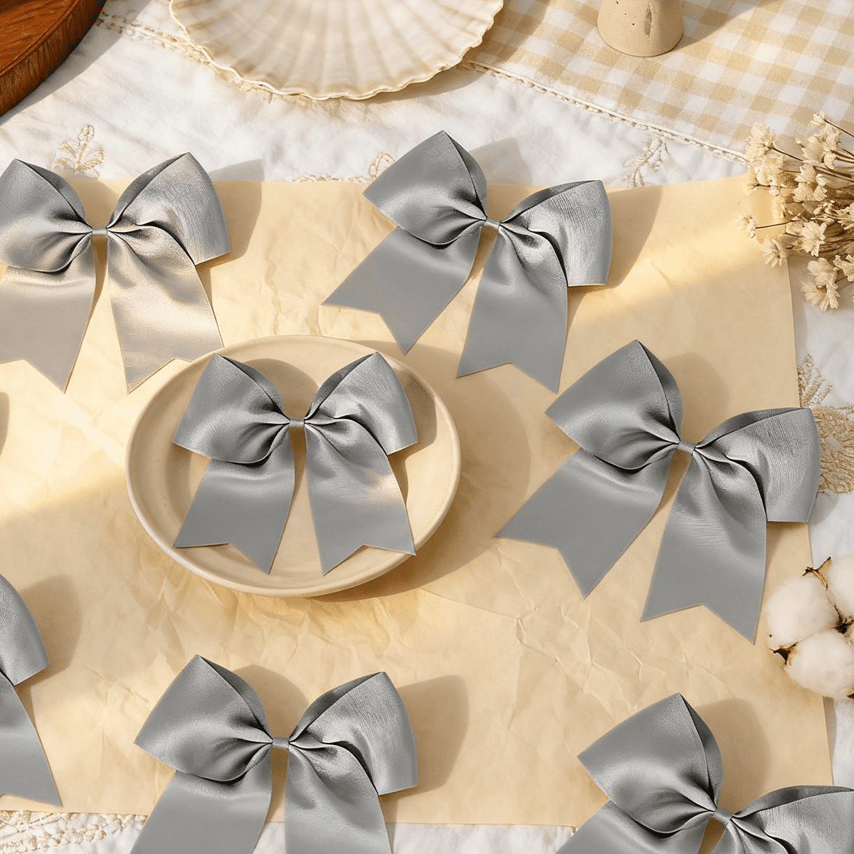 JoyBowie 24pcs 8inch Gray Satin Bows Hair Bows for Girls Suitable for Weddings Gift Wrapping Parties Sleek Gray Bows