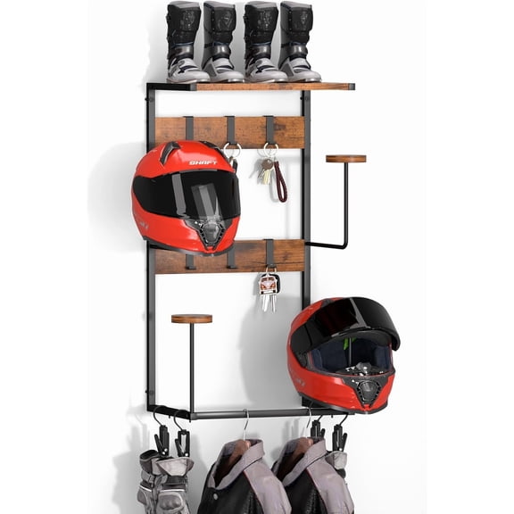 Motorcycle Helmet Holder Wall Mount, Helmet Rack with  Hat Stands, Helmet Stand for Display Wall Mount, Motorcycle Accessories Gear Storage