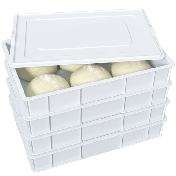 Xowine 4-Pack Commercial Pizza Dough Proofing Box, Plastic Pizza Dough Boxes, 23.89" x 16.41" x 3.77", White