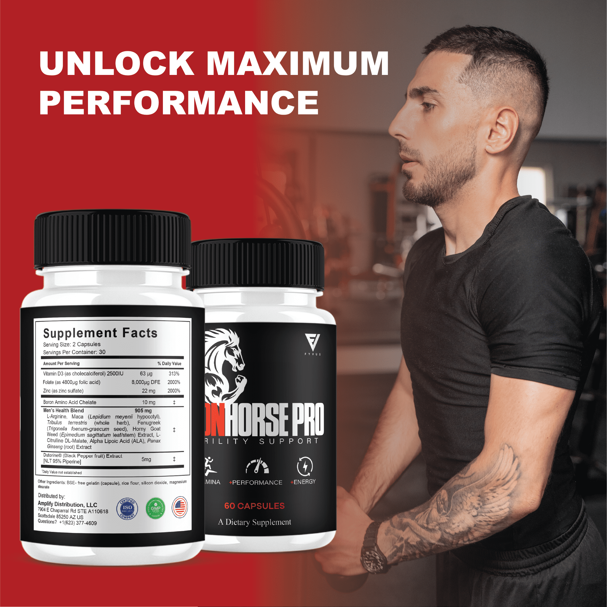 (3 Pack) Iron Horse Premium Performance Supplement, IronHorse Pro (180 Capsules)