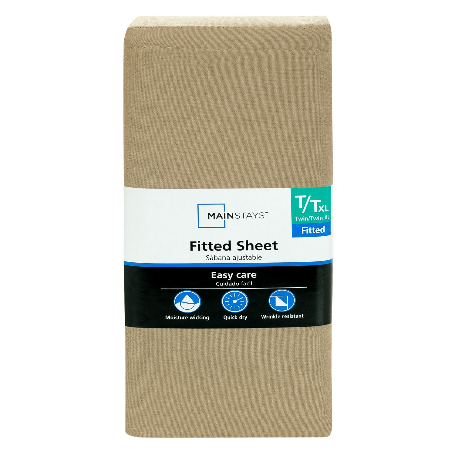 Mainstays 300TC Cotton Rich Percale Easy Care Bed Sheet, BrownStone Twin/Twin XL Fitted Sheet
