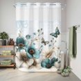 thumbnail image 6 of No Hook Shower Curtain, Teal Tulip Butterfly Shower Curtains for Bathroom with See Through Top Window, Beige Turquoise Floral Blue Coastal Waterproof & Washable Bath Curtain 60"x72", 6 of 9