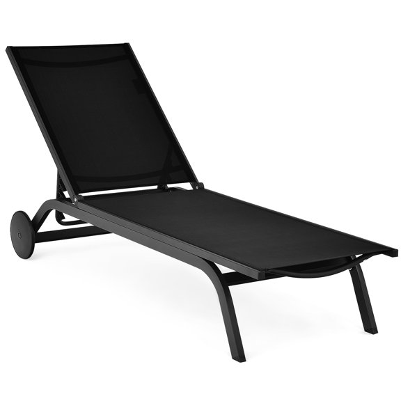 Topbuy Outdoor Aluminum Chaise Lounge Recliner Chair with Adjustable Backrest Black