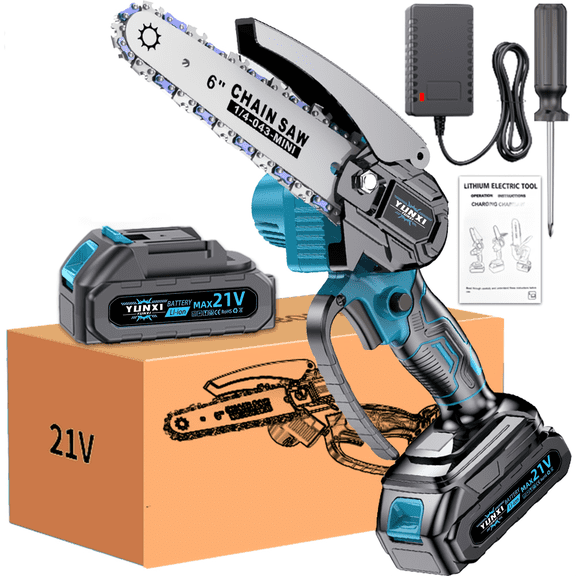 New mini 21V power wireless chainsaw, portable handheld chainsaw, equipped with lithium battery power, professional garden saw, gardening tool, suitable for wood cutting and tree branch pruning.