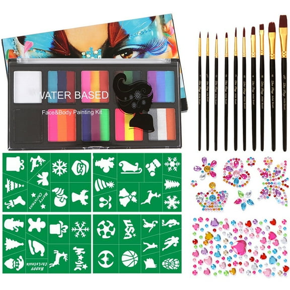 Face Painting Kit for Kids Adults, 26 Colors Water Based Body Face Paint Includes Brushes, Stencil and Glitters, Body Face Painting Kit for Halloween Christmas Party Birthday Cosplay