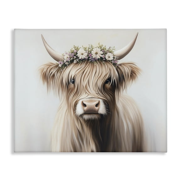 Shaggy Cattle Floral Crown Canvas Wall Art, design by Shawna Stewart
