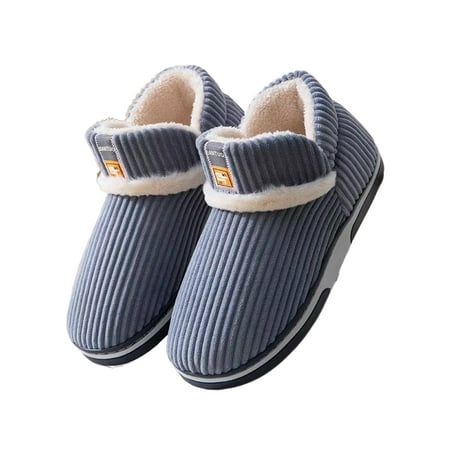 

GENILU Mens Casual House Slippers Slip On Indoor Non-slip Fuzzy Slipper 1802 [High -Gang Cotton Shoes] Gray 8.5-9