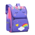 thumbnail image 1 of Mochila escolar impermeable para niños, bolsa de libros con unicornio 3D de dibujos animados, color morado, grande, 1 of 5