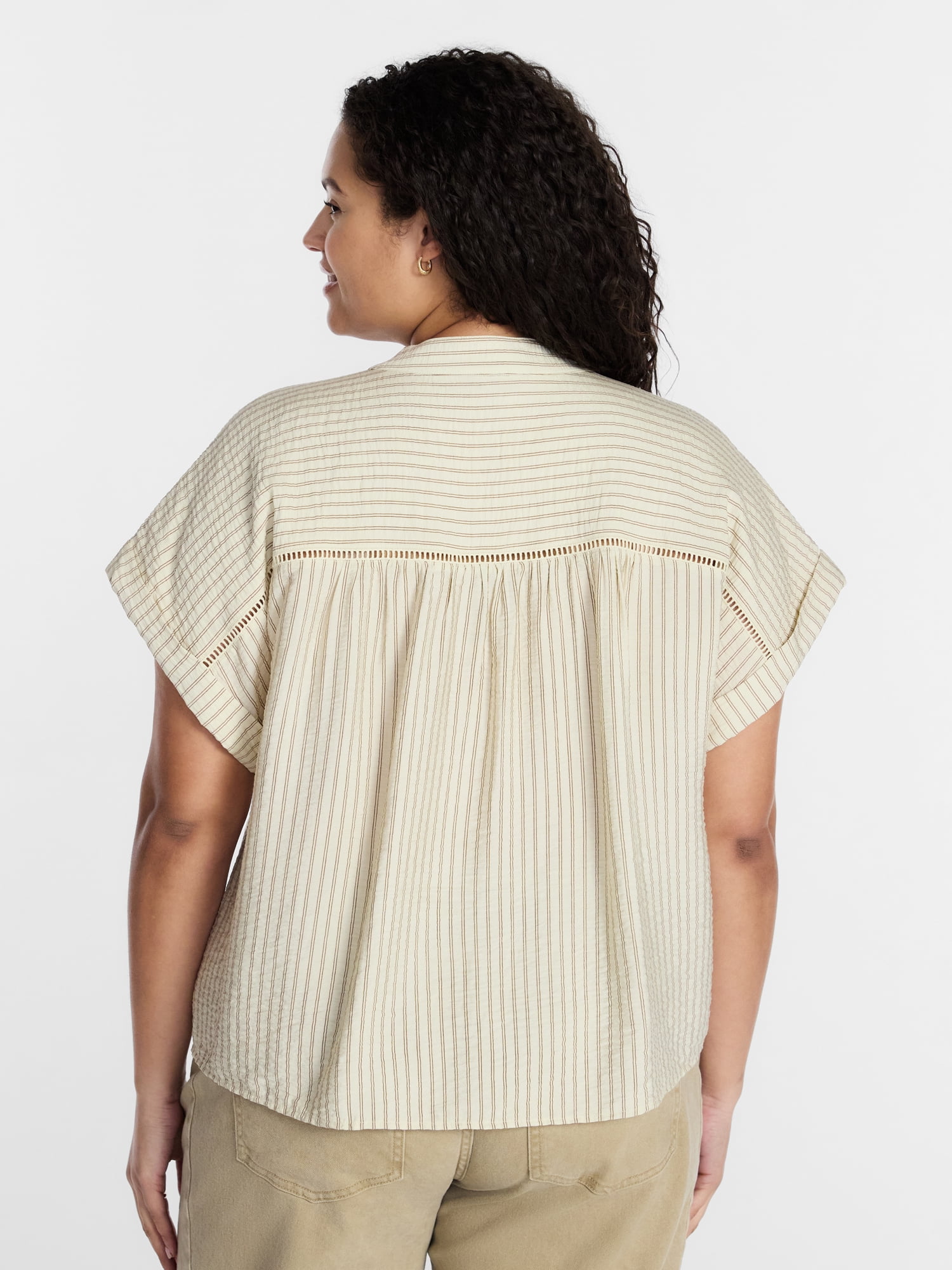 Terra & Sky Women's Plus Short Sleeve Popover Blouse, Sizes 0X-5X