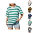 thumbnail image 1 of Striped Womens T Shirts 2026 Summer Fashionable Short Sleeve Crewneck Color Block Loose Tees, 1 of 5