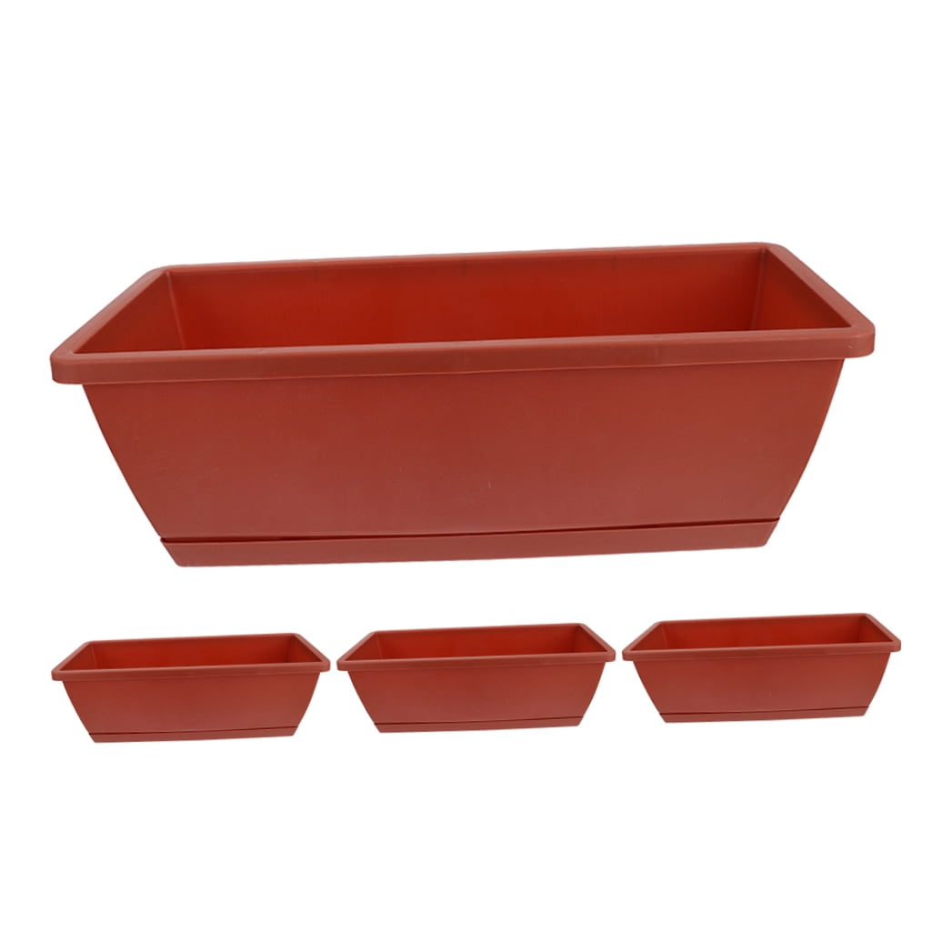 WHAMVOX  4 Sets Rectangular Planting Trough Planters Large Garden Flower Pots Red