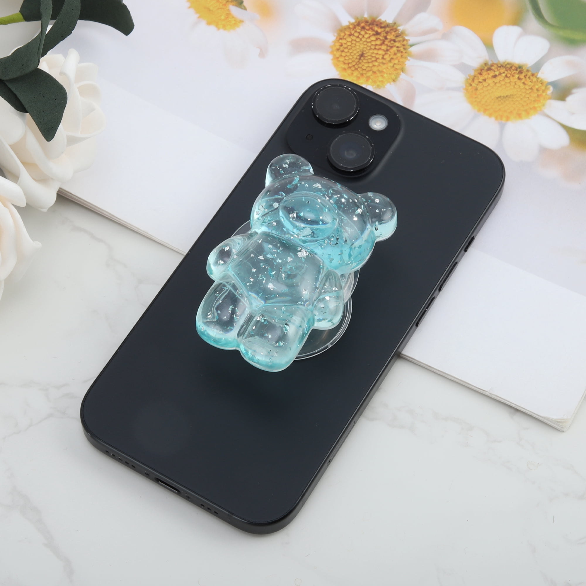 Unique Bargains Bear Silver Foil Phone Grip 1 Pc Light Blue