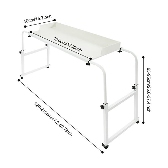 White Overbed Table with Wheels,Height Adjustable 25.6-37.4inches,Rolling Overbed Laptop Table,Mobile Laptop Cart Computer Desk