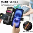 thumbnail image 2 of for iPhone 13 Folio Flip Wallet Case, PU Leather Zipper Pocket Card Slots RFID Blocking Wristband Bracket, with Diamond Finger Ring Full Body Protection for iPhone 13 - Black, 2 of 10