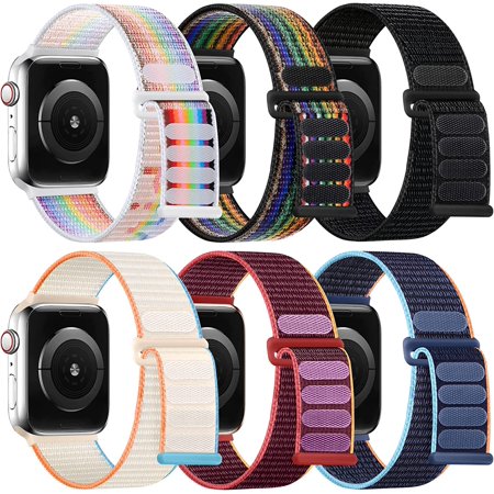 6 Pack Stretchy Nylon Solo Loop Bands Compatible with Apple Watch 38mm 40mm 41mm 42mm 44mm 45mm 49mm Women Men, Adjustable Braided Sport Elastic Wristband for iWatch Ultra SE Series 8 7 6 5 4 3 2 1