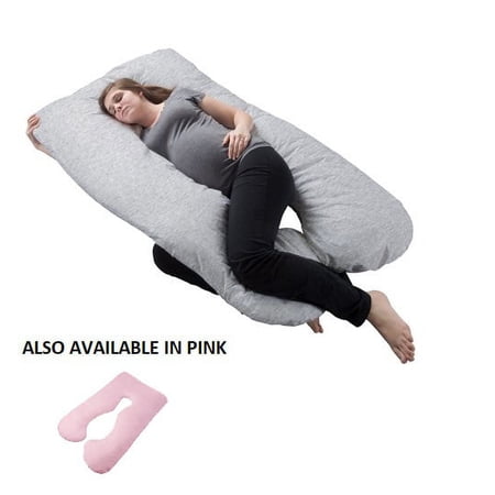 Pregnancy Pillow- Full Body Maternity Pillow with Removable Cover and Contoured U-Shape Design for Back/Body Support by Lavish Home Collection (Gray)