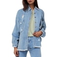 thumbnail image 2 of Jackets for Women Fall Jacket Women's Solid Color Distressed Washed Fringe Denim Jacket, 2 of 8
