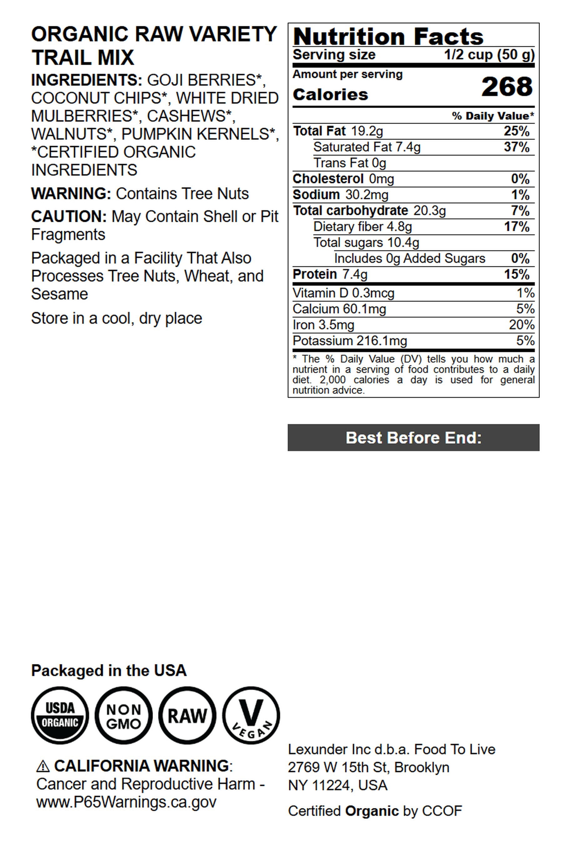 Organic Raw Variety Trail Mix, 2 Pounds – Non-GMO, Bulk – by Food to Live