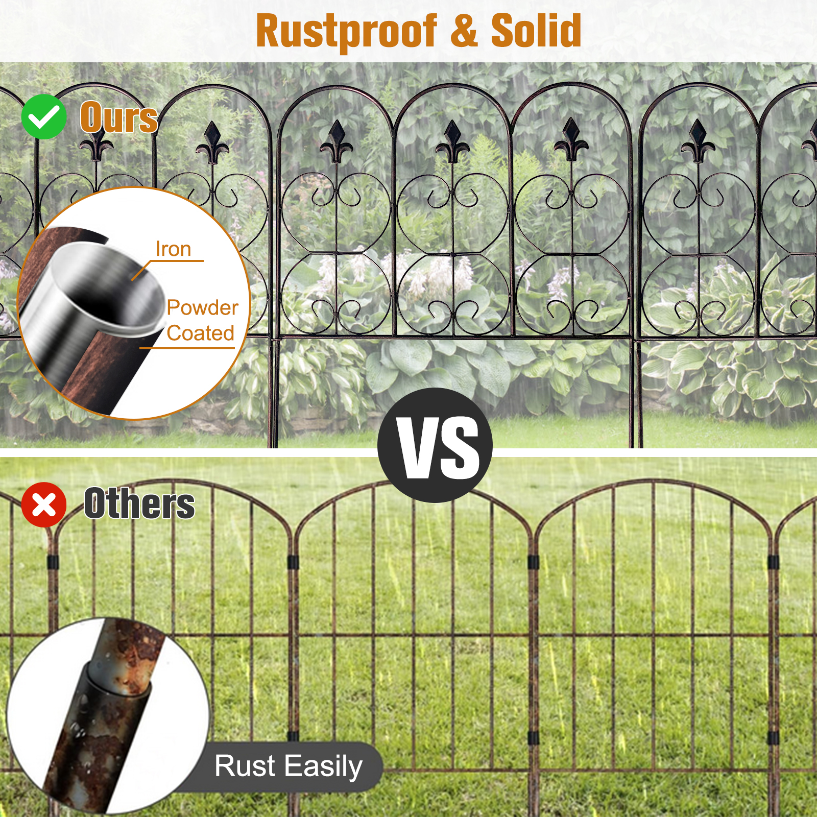Kinbor 5 Panels Decorative Garden Fence Border, 31.7in (H) x 10ft (L) Metal Garden Fencing Animal Barrier for Dogs, Black Gold