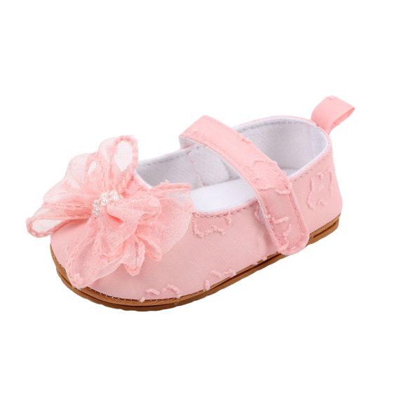 Tigivemen Infant Baby Girls Mary Jane Flats with Lace Bow Soft Sole Wedding Dress Shoes for Girl Pink Size 3