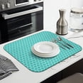 thumbnail image 3 of Turquoise Geometric Quatrefoil Pattern Dish Drying Mat for Kitchen 1 Pack, Ultra Absorbent Microfiber Dishes Drainer Mats,16"x18", 3 of 6